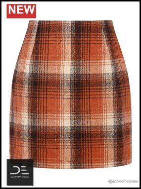 High Waisted Plaid Pencil Mini Skirt Wool Bodycon